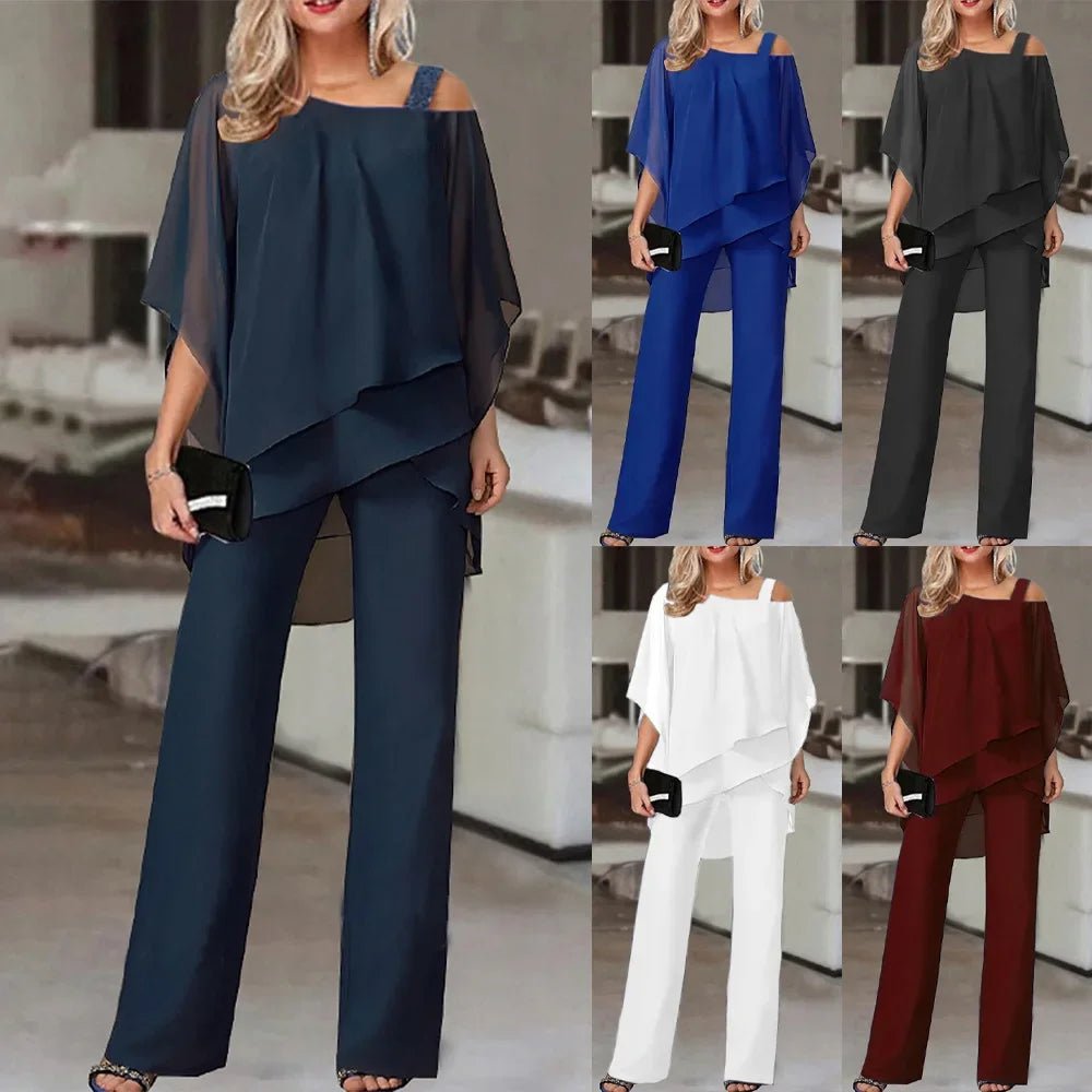 Jette™ - Tvådelat Set: Blus med Off-the-Shoulder och Byxor med Hög Midja - Stil i Stockholm